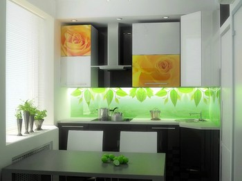 Кухонный фартук из стекла с фотоизображением и кухонные фотофасады